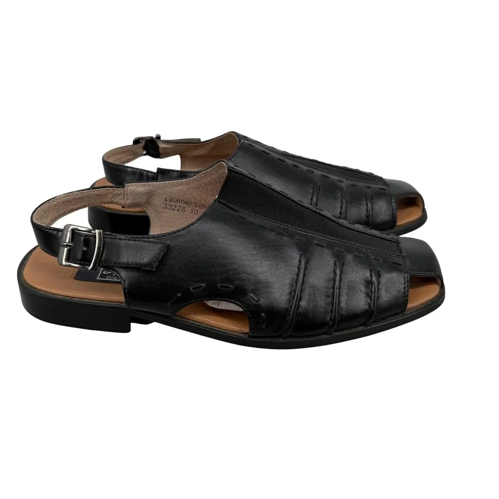 Majestic Collection Mens‎ Black Leather Slingback Sandals Square Toe Size 10